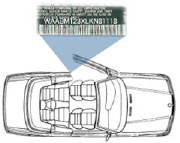 Top illustration of a car highlighting the VIN on the inside sill of the driver's door
